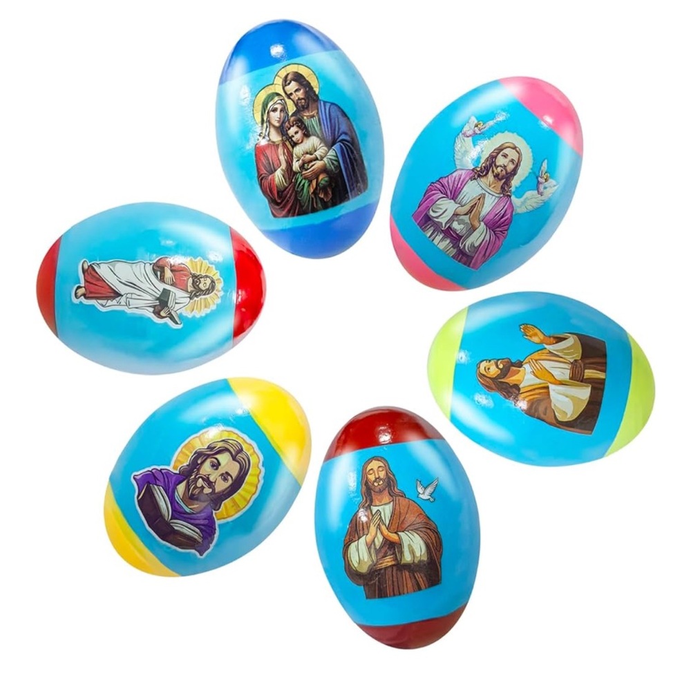 6 Pack Wooden Percussion Musical Jesus Shake Eggs Easter Egg Shakers
